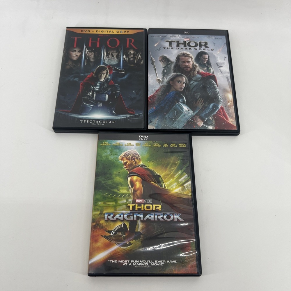 Thor 3 Movies DVDS Marvel Lot - Thor, Thor The Dark World, Thor Ragnarok